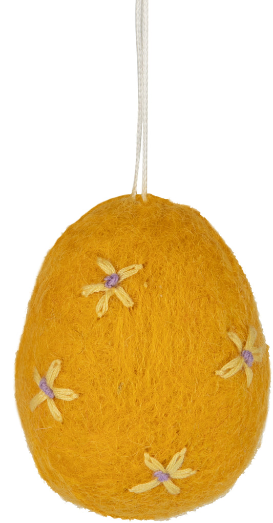 Felt egg ornament, embroidered daisy pattern