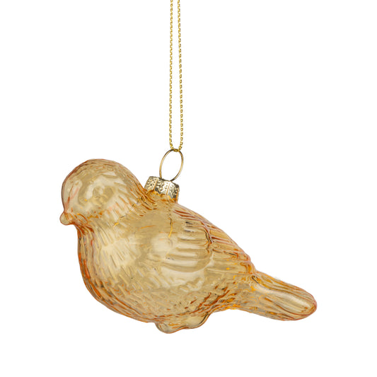 Glass pale yellow bird ornament
