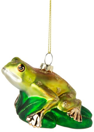Blown glass frog on lily pad ornament