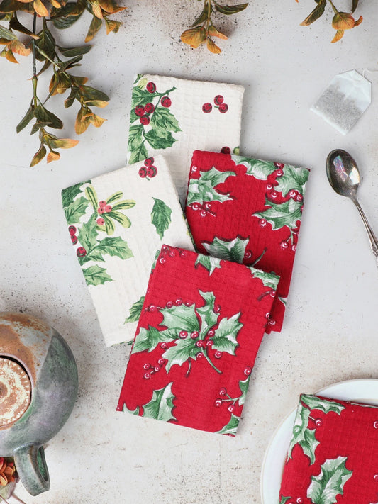 Holly Snow Patchwork Tiny Towel Bundle Set of 4 - Multi