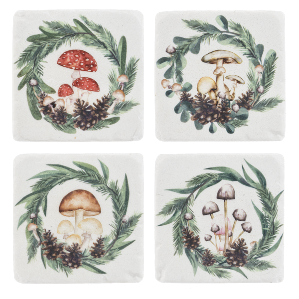 Set of 4 Mushroom Festive Coaster