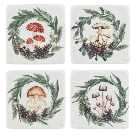 Set of 4 Mushroom Festive Coaster