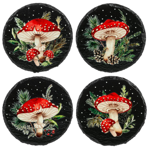 Set of 4 Holiday Mushroom Coasters