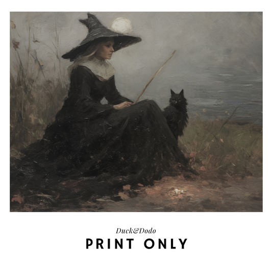 Witch with her Cat Print