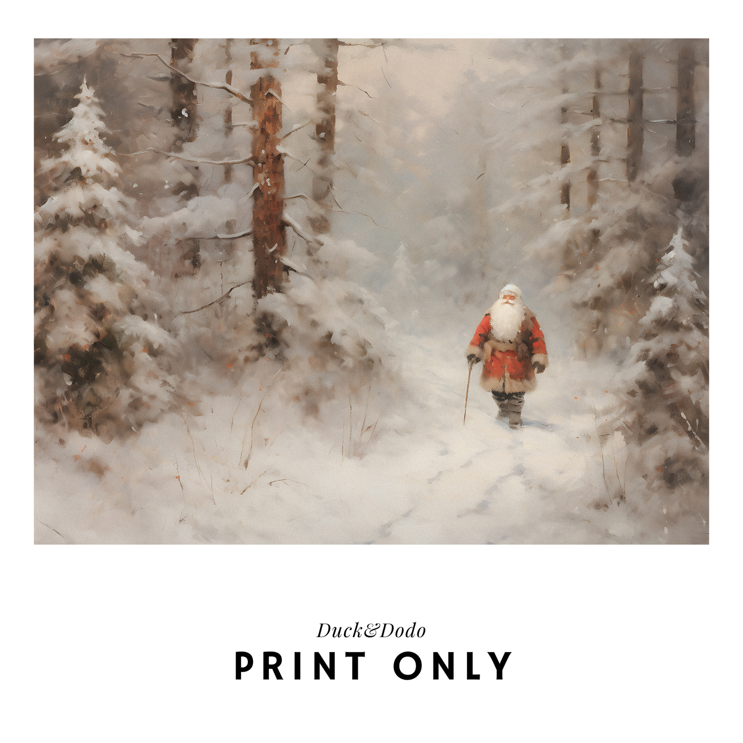 Santa is Snowy Forest Print