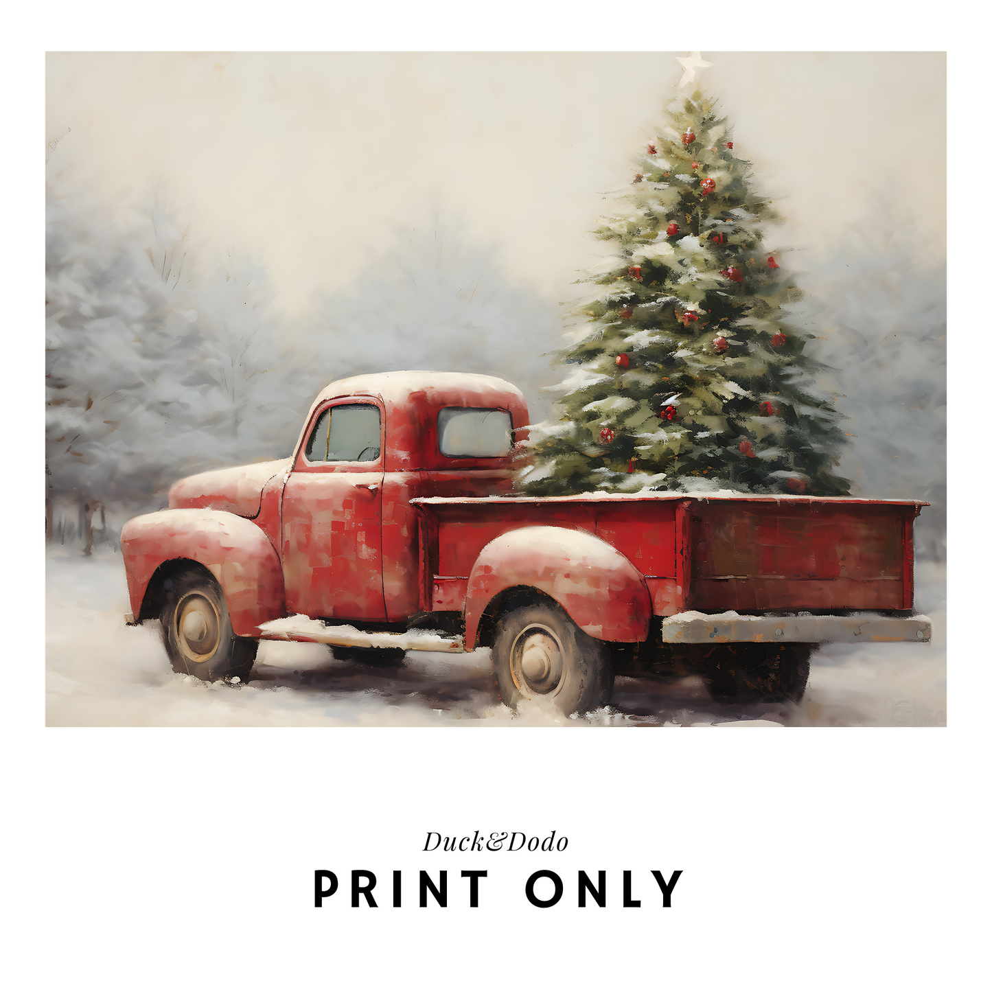 Red Truck with Tree Print