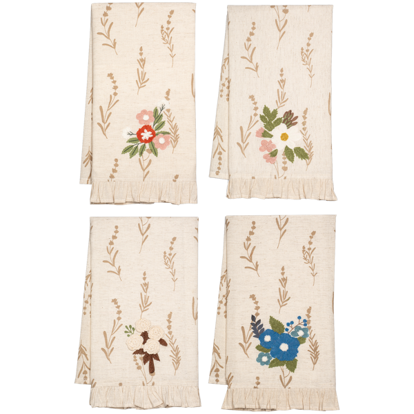 Embroidered Floral Tea Towel