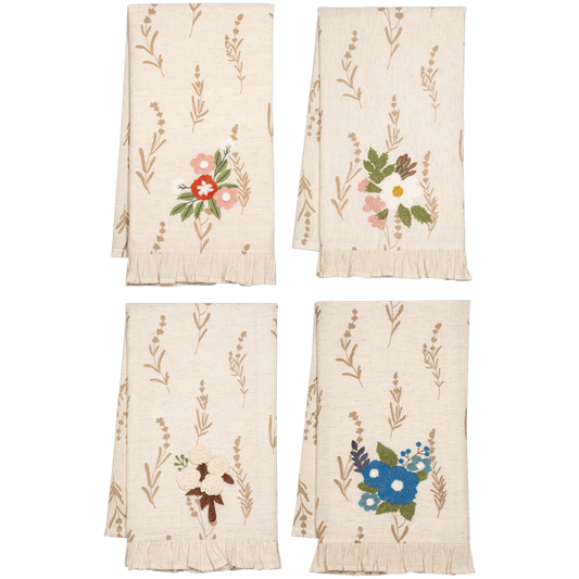 Embroidered Floral Tea Towel