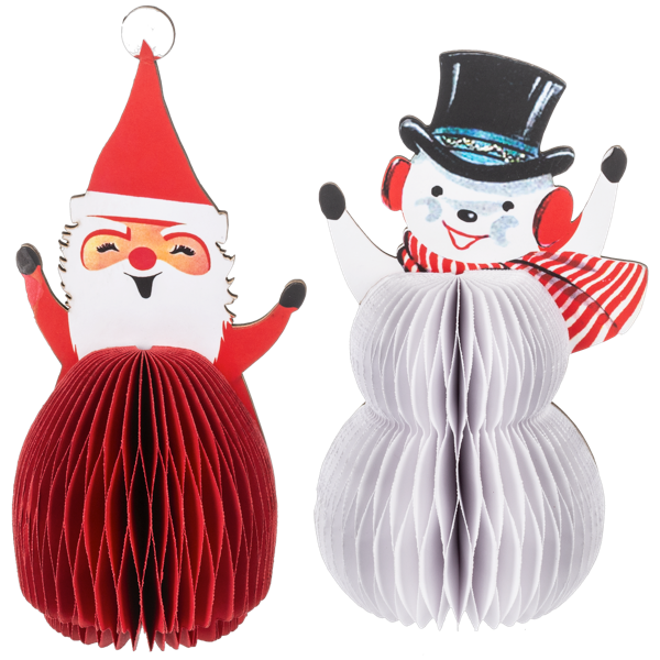 Honeycomb Santa & Snowman Figurines