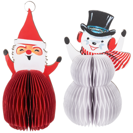 Honeycomb Santa & Snowman Figurines