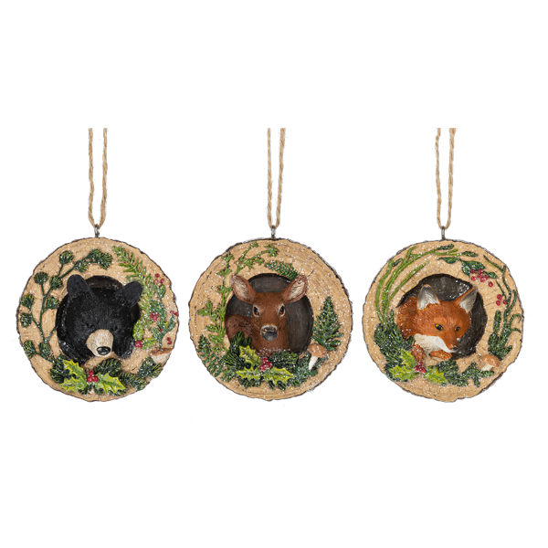 Wood Sliced Disk Animal Ornaments