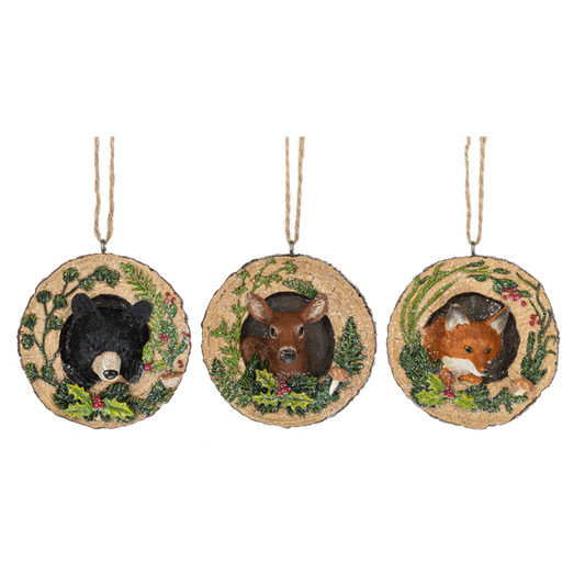 Wood Sliced Disk Animal Ornaments