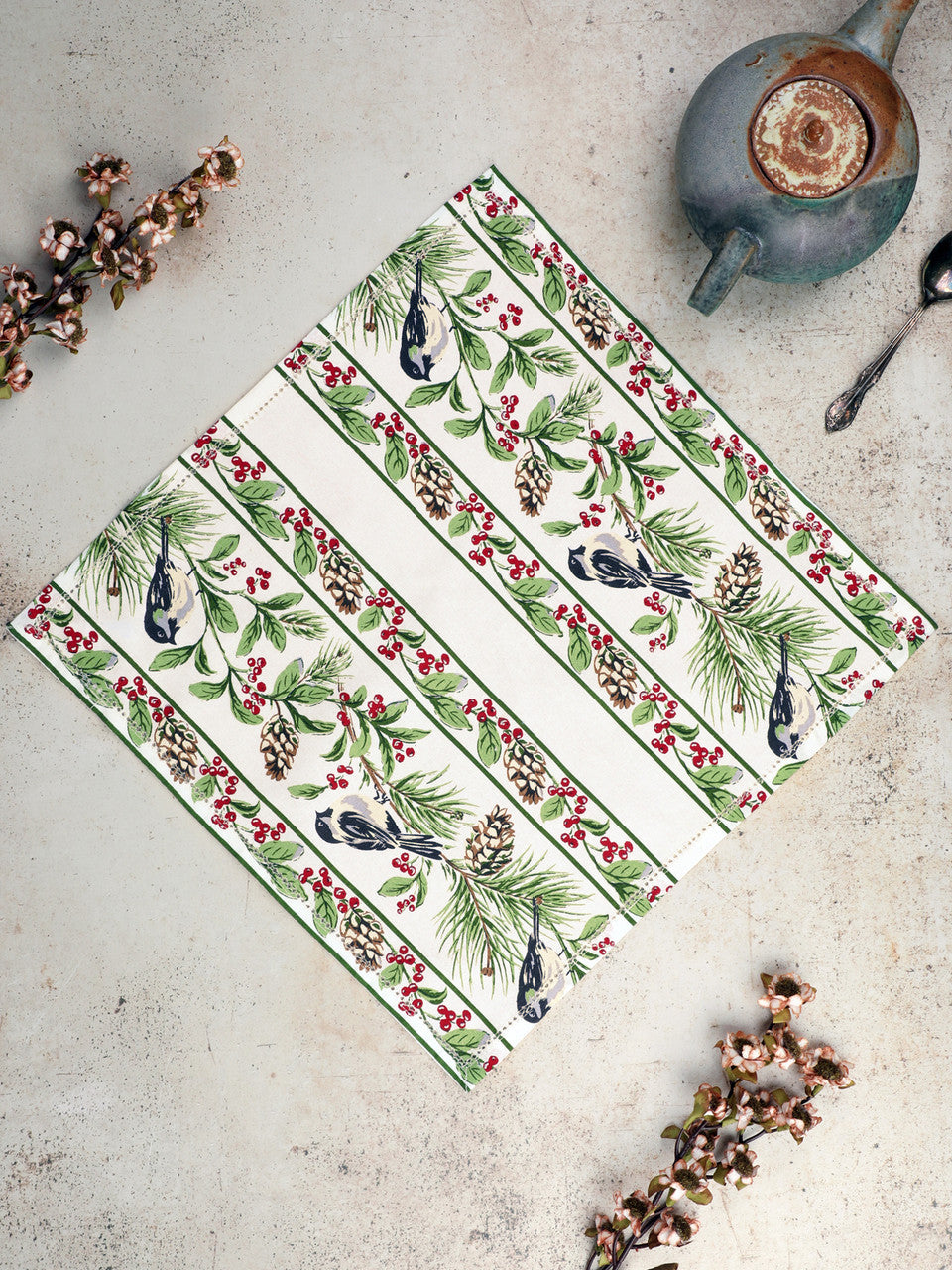 Chickadee Luncheon Napkin Set of 4 - Ivory