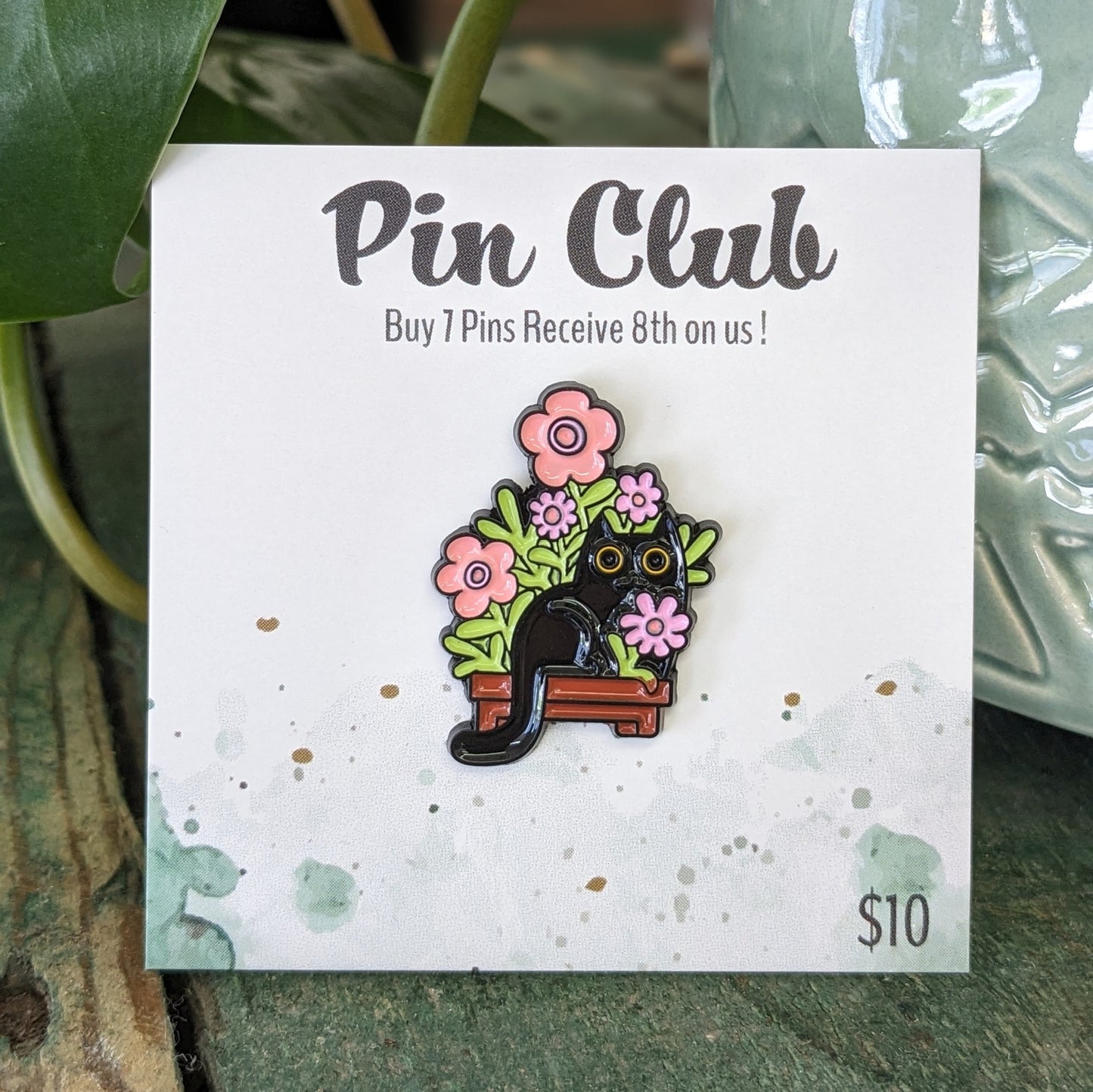 Black Cat Flower Pin