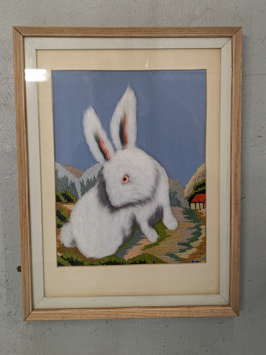 Vintage embroidered white rabbit