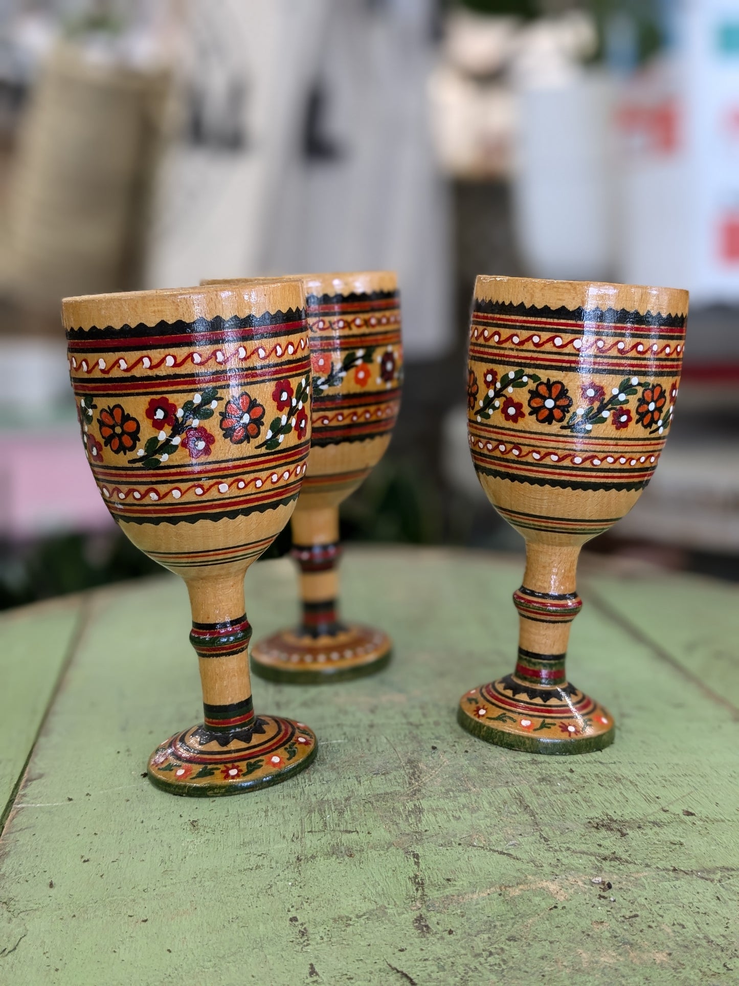 Wooden painted wine glasses