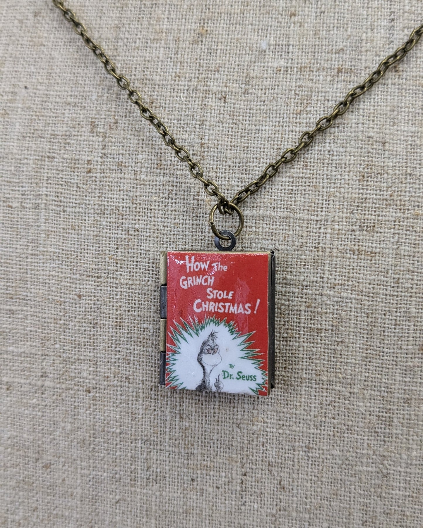 Grinch Book Locket Necklace