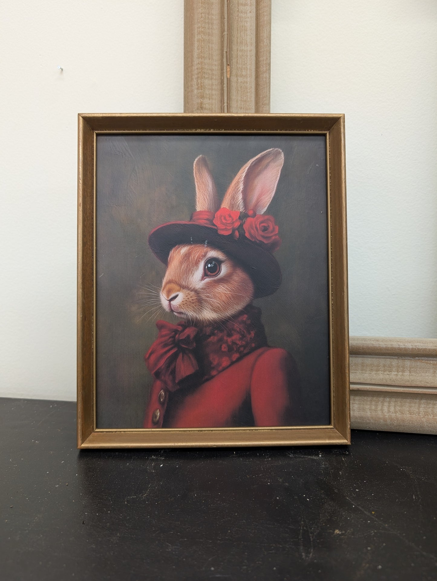 Rabbit in red framed print