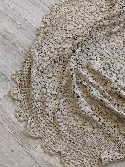 Taupe crochet table cloth