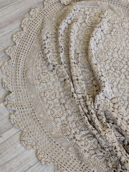 Taupe crochet table cloth