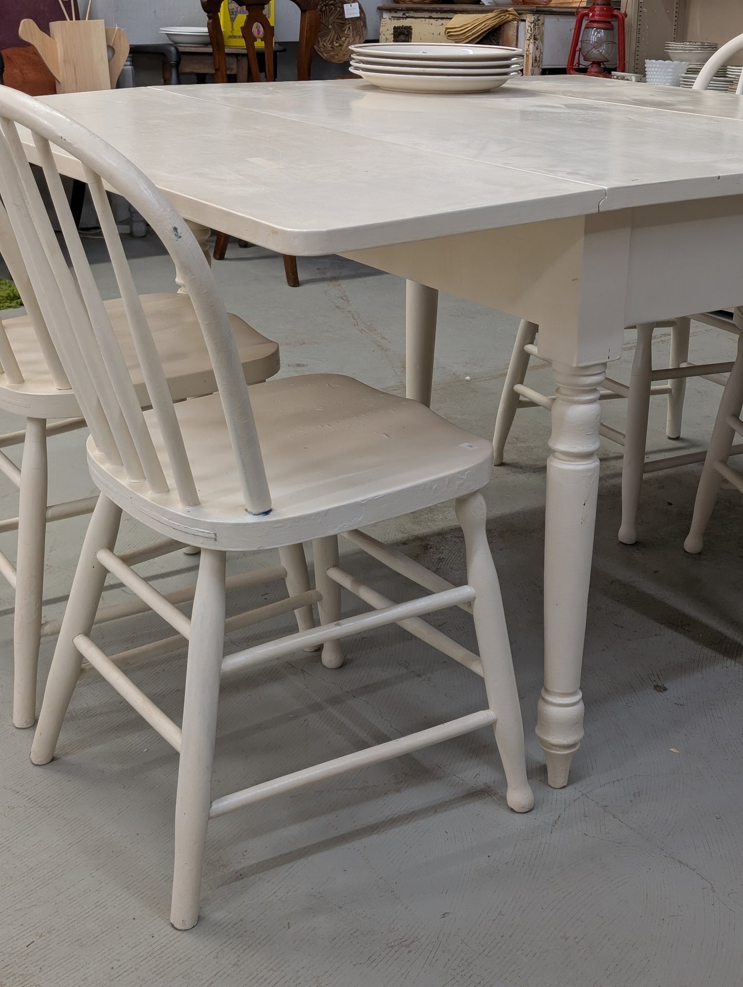 Painted white drop leaf table with 4 chairs