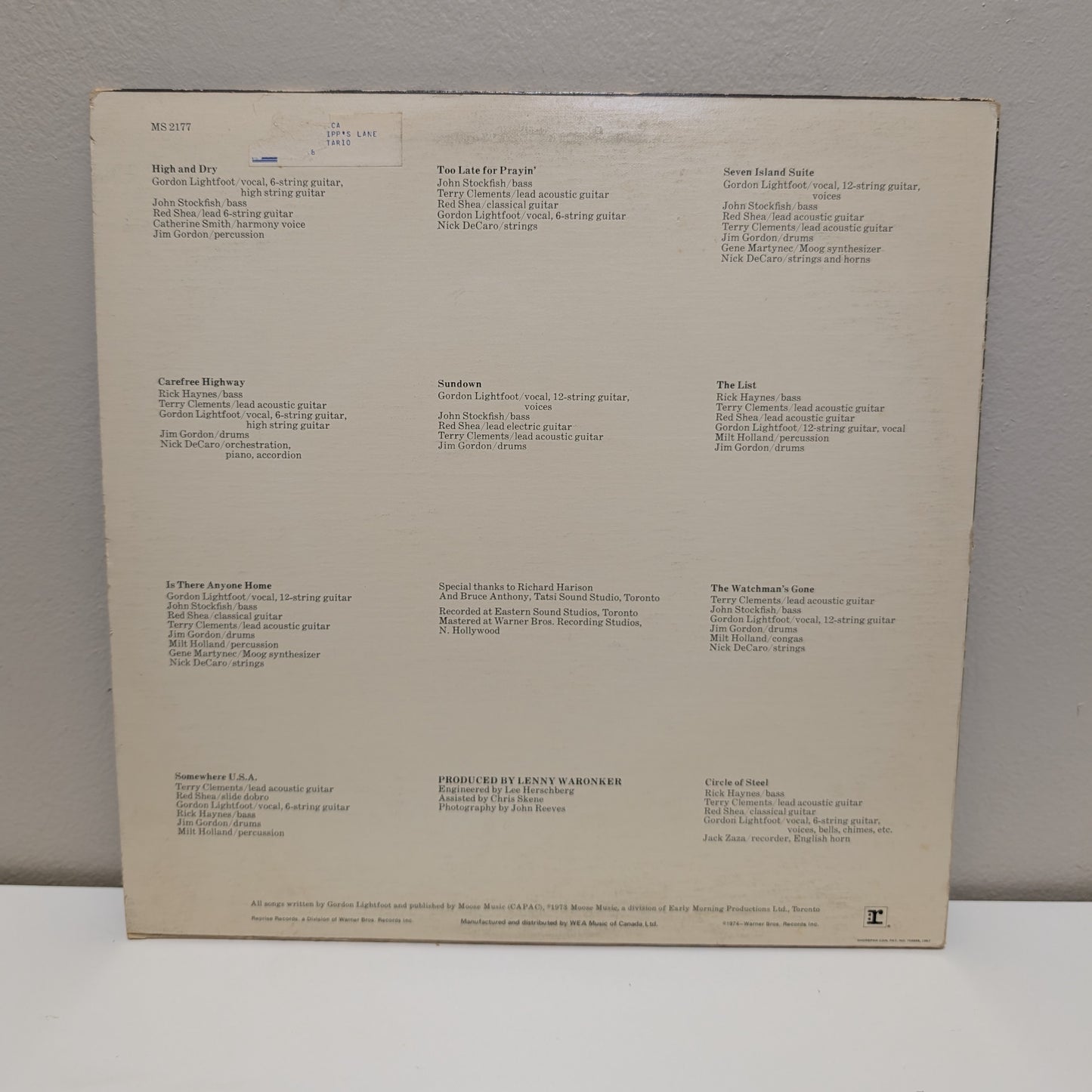 Gordon Lightfoot Sundown LP