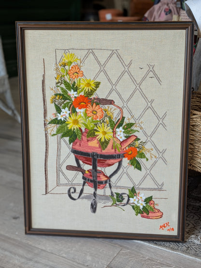 Copper Kettle Floral Completed Needlepoint