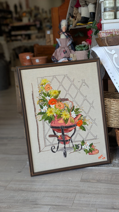Copper Kettle Floral Completed Needlepoint