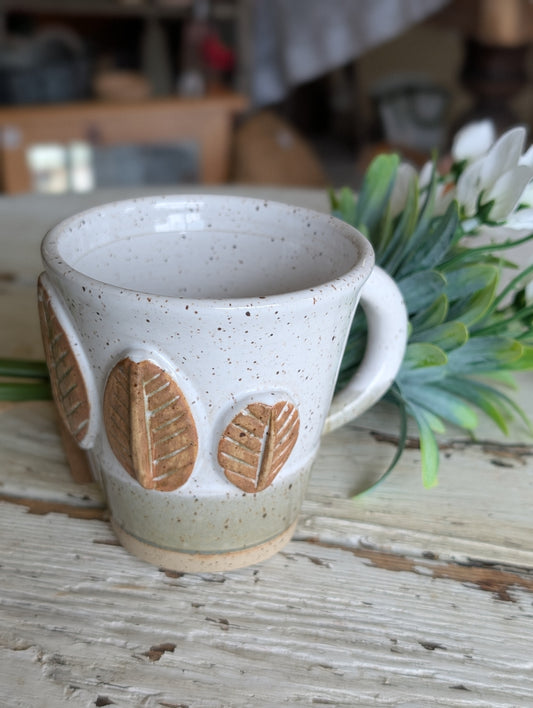 pottery mug - brown leaves