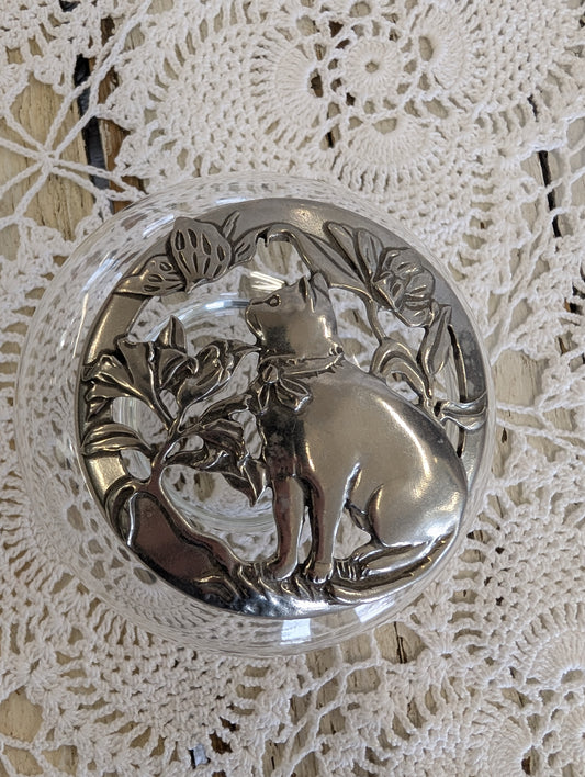 Cat Pewter Potpourri Bowl