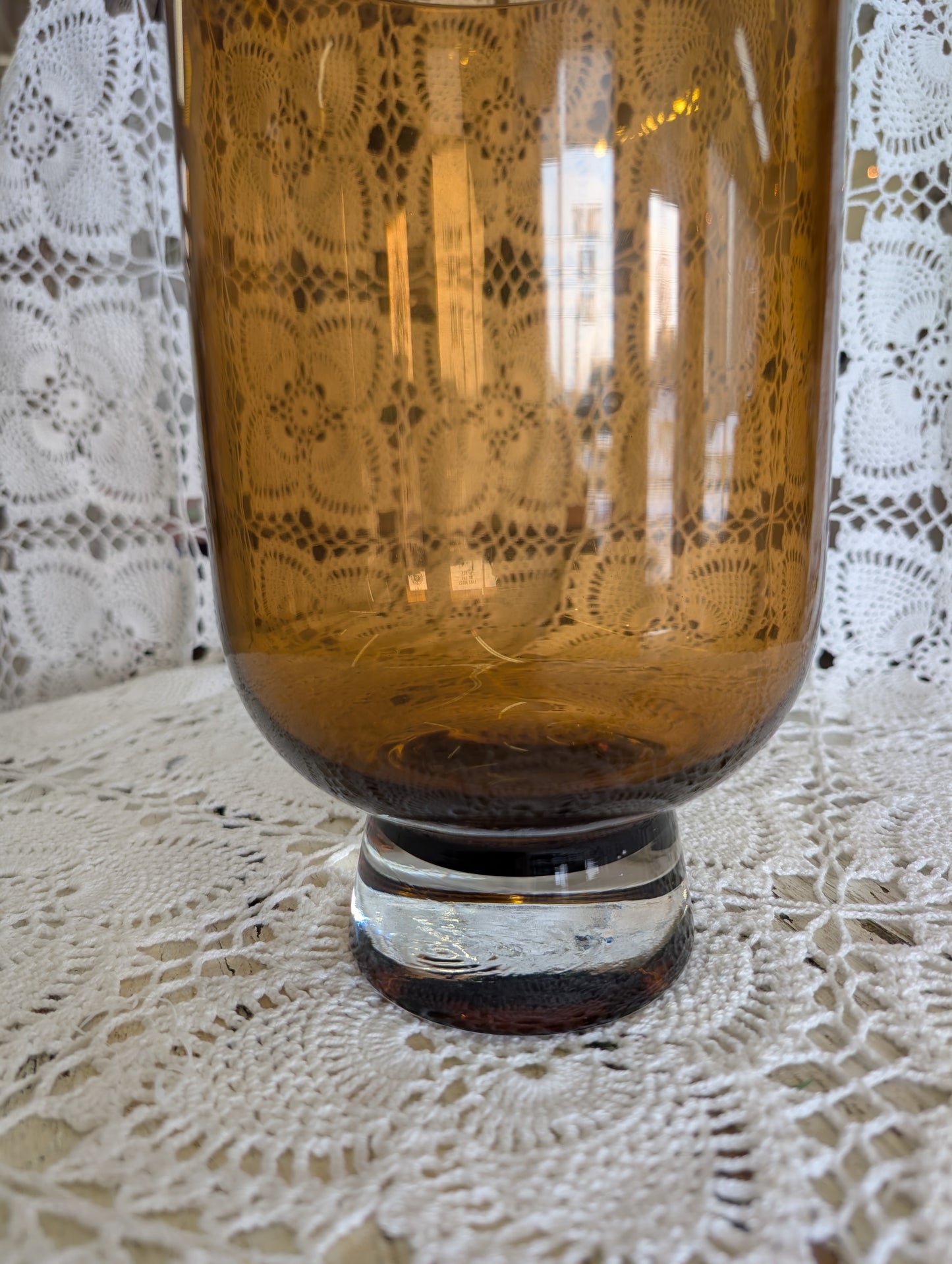 large Amber glass vase with solid base