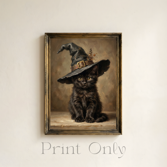 kitty in witch Hat Print