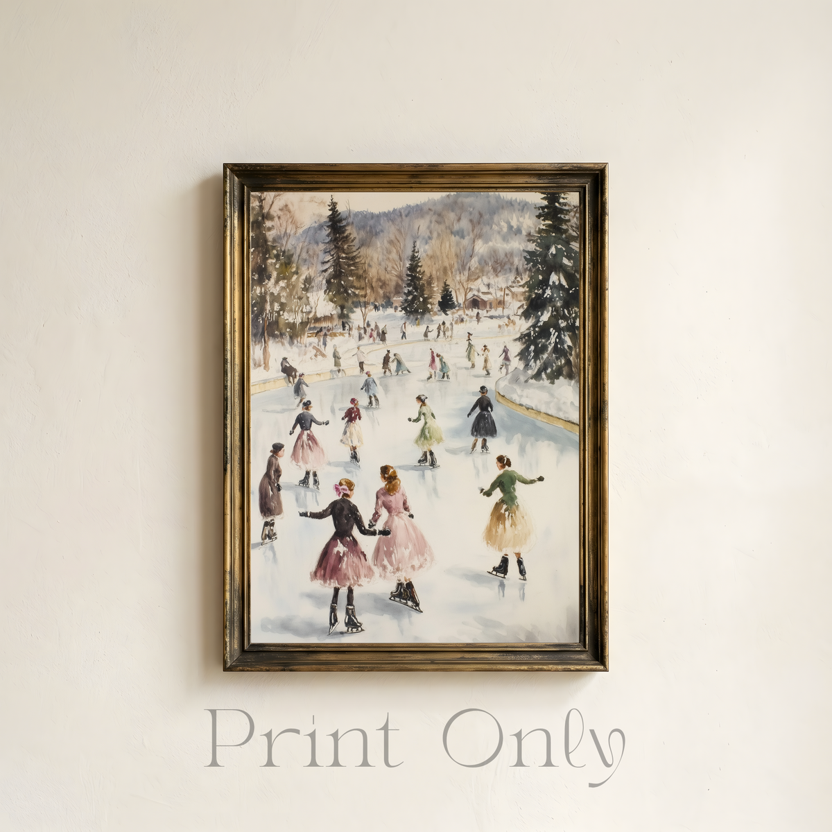 Ice Skating Watercolour Print