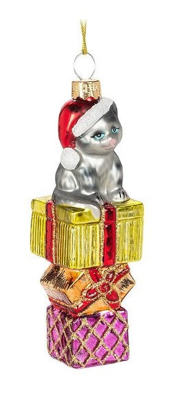 Kitten on Gift Boxes Ornament