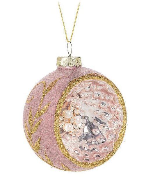 Pink Leaf Reflector Ball Ornament