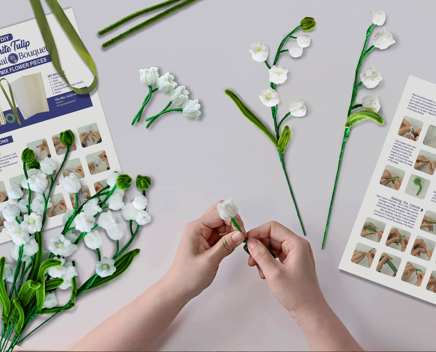 DIY Chenille Flower Bouquet Kit – White Tulip