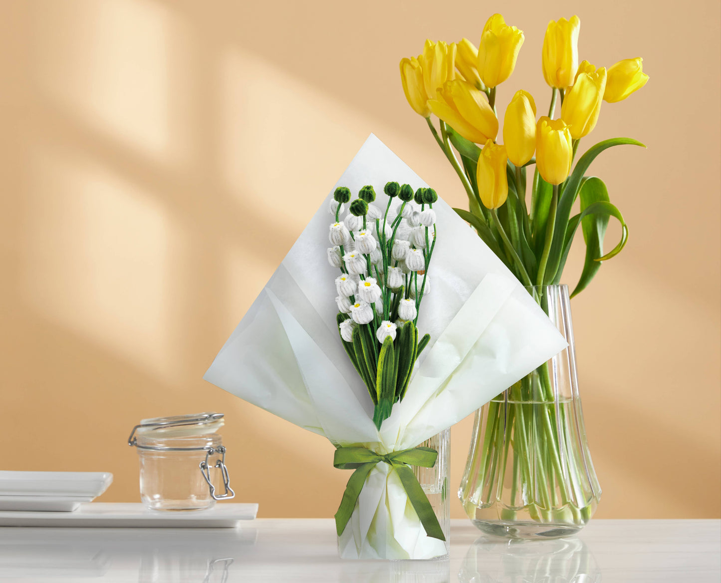 DIY Chenille Flower Bouquet Kit – White Tulip