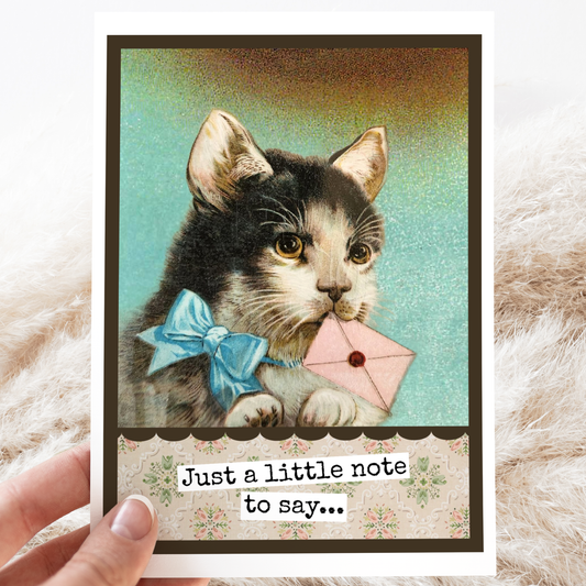 Greeting Card. Just A Little Note To Say. Vintage Cat.