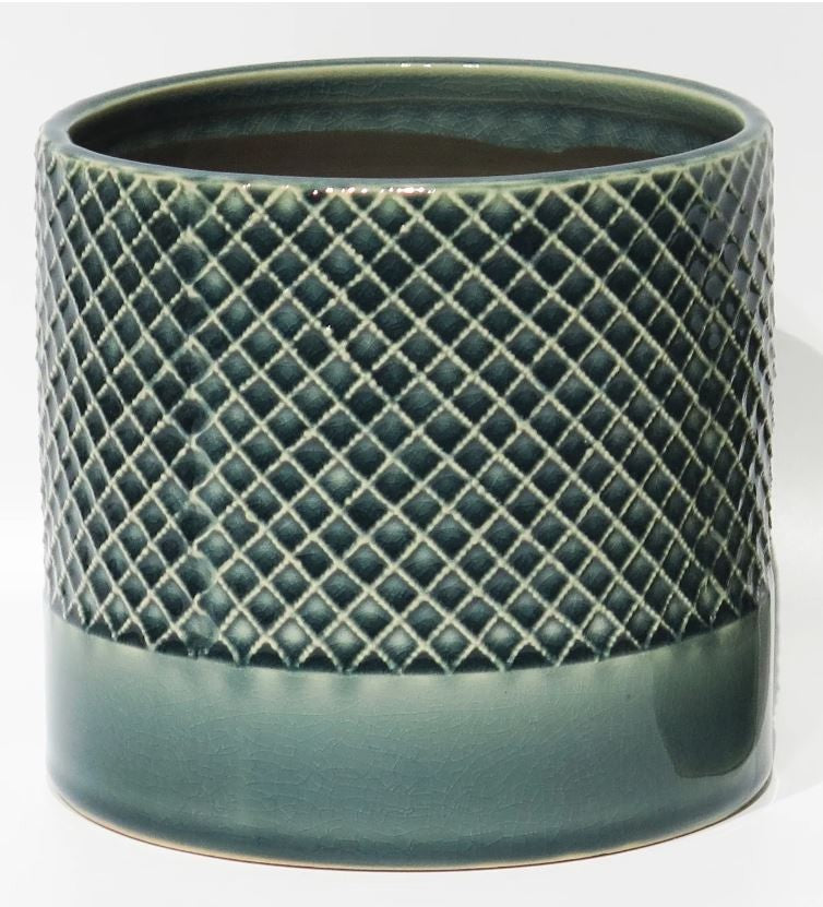 Teal Grid Pot