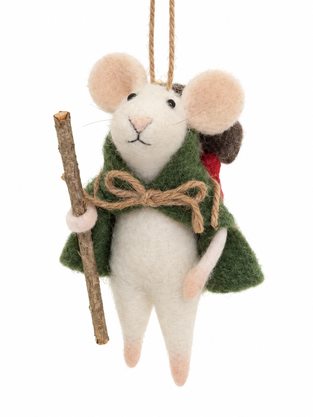 Hiking Mouse with Green Cape Ornament