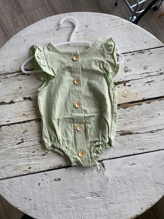 Green w Ruffle Sleeve Baby Romper