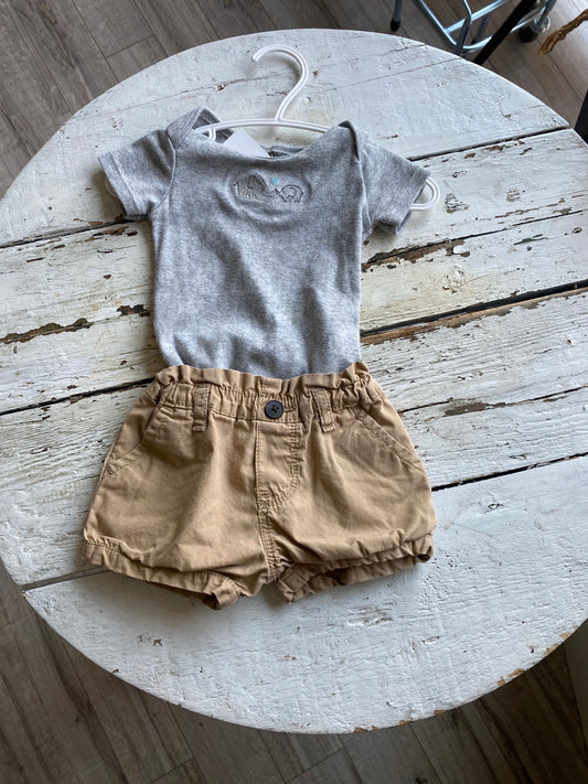 Khaki Shorts with Romper 2 Piece