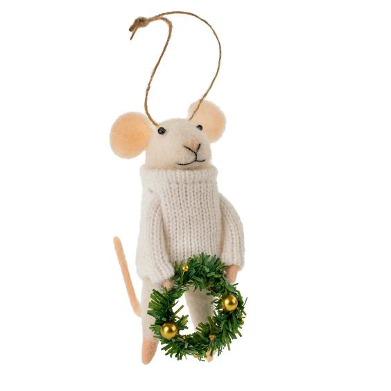 Mouse w/Wreath Ornament-5"H