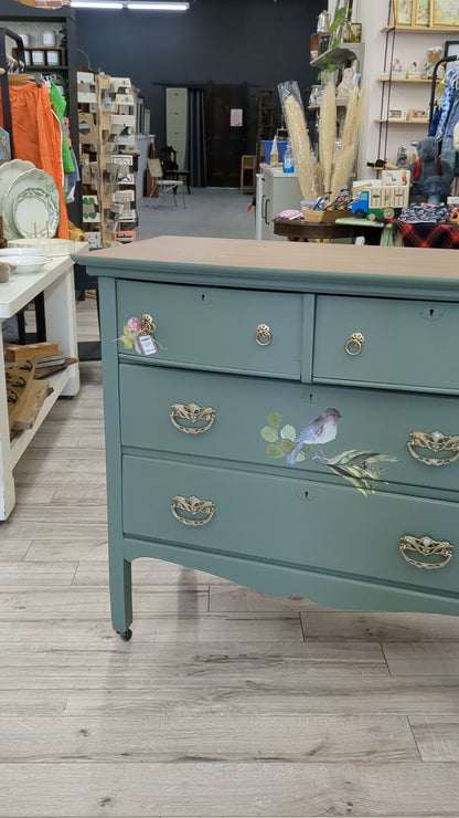 Painted dresser with mushrooms