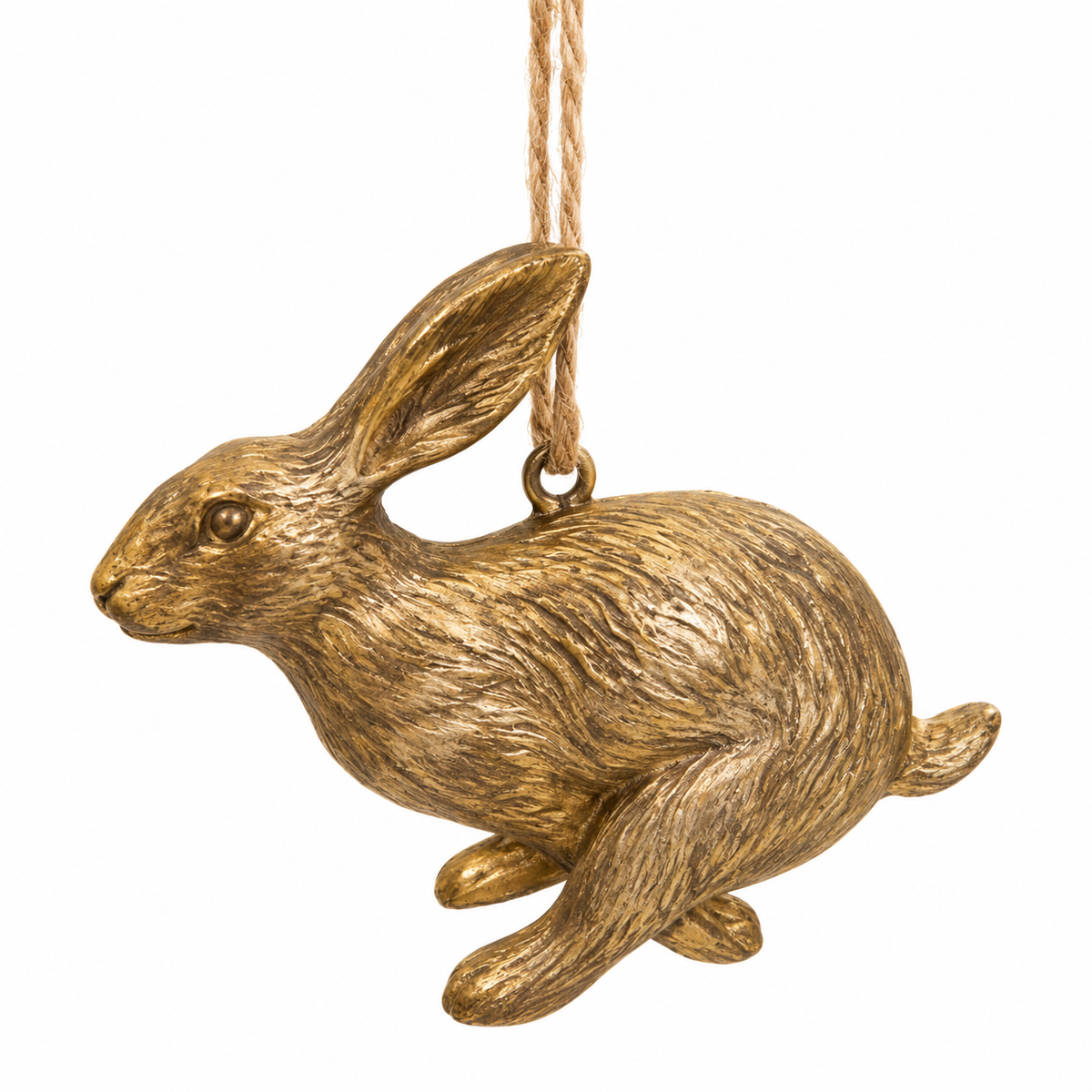 Antique gold painted galloping rabbit ornament