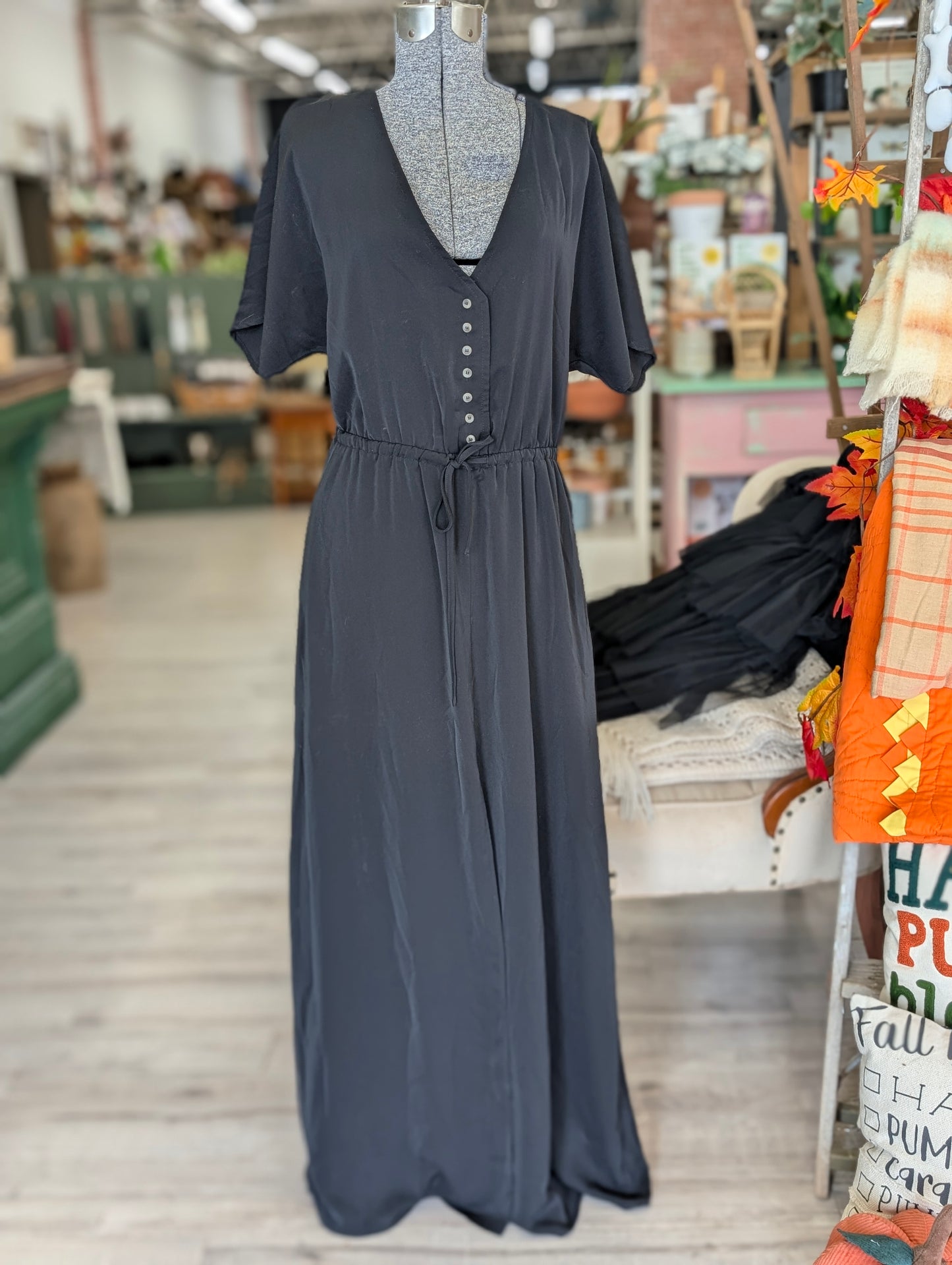 Black flowy dress with buttons