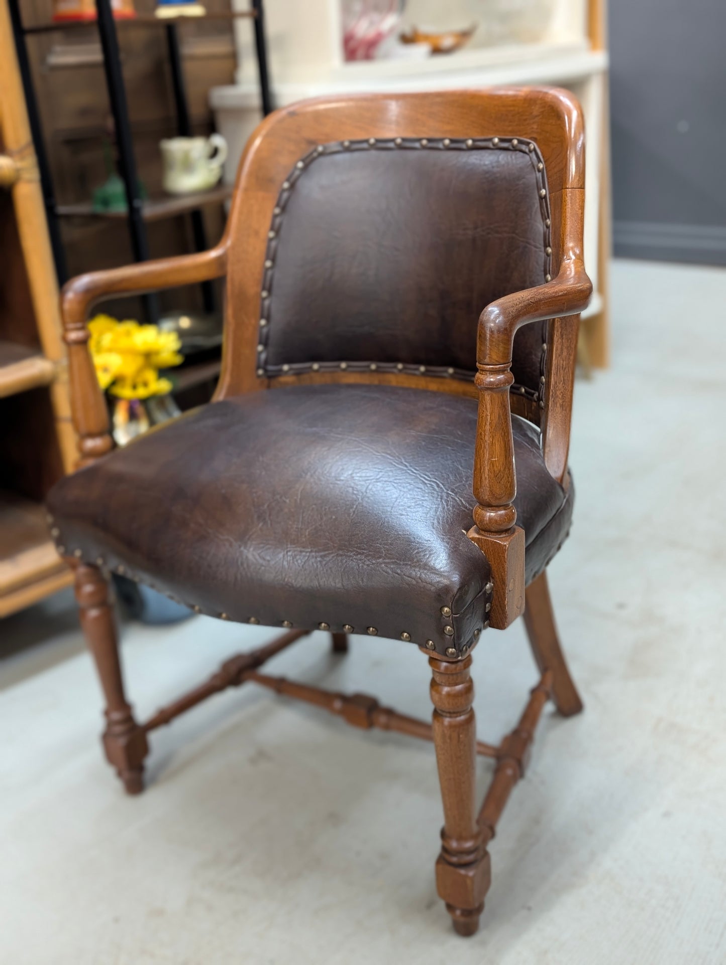 Faux leather wooden chair