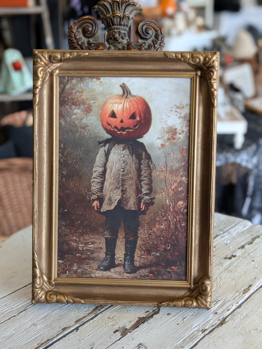 Pumpkin boy framed print
