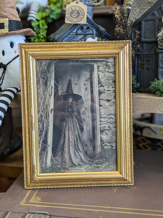 Witch in the doorway framed print