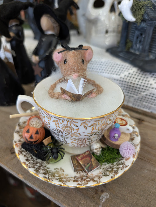 Isla the witch mouse in tub